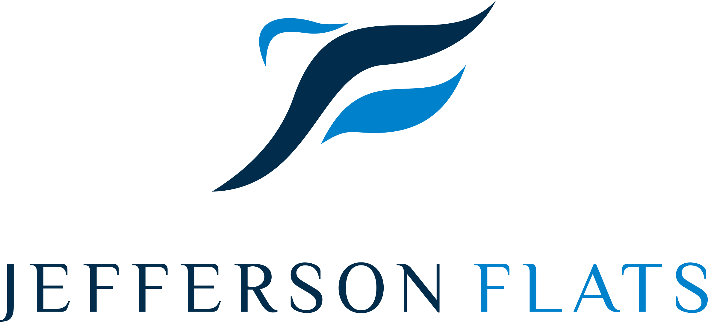 The image shows a logo with the text "JEFFERSON FLATS" and a graphic of two blue leaves.